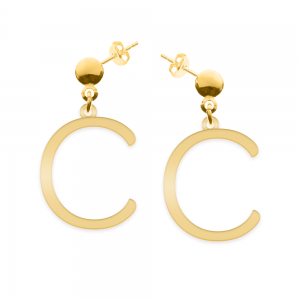 Caracter - Cercei personalizati cu tija si litera din argint 925 placat cu aur galben 24K Caracter - Cercei personalizati cu tija si litera din argint 925 placat cu aur galben 24K