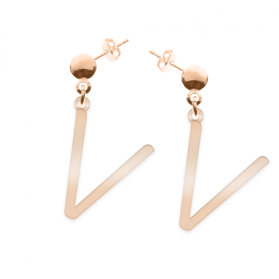 Caracter - Cercei personalizati cu tija si litera din argint 925 placat cu aur roz Caracter - Cercei personalizati cu tija si litera din argint 925 placat cu aur roz