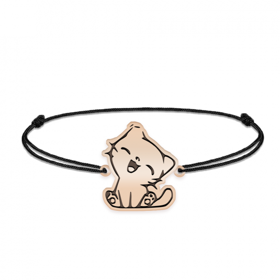 Cat - Bratara personalizata snur si pisica din argint 925 placat cu aur roz