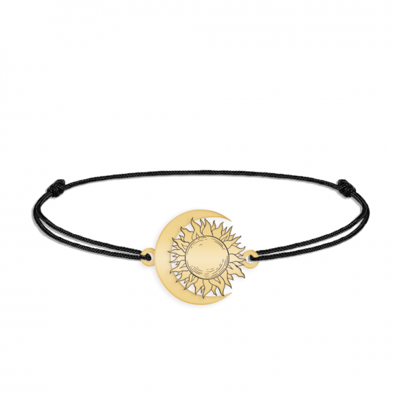 Ceres - Bratara personalizata snur Soare si Luna din argint 925 placat cu aur galben 24K