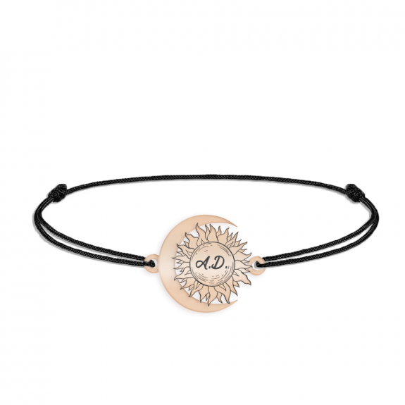 Ceres - Bratara personalizata snur Soare si Luna din argint 925 placat cu aur roz