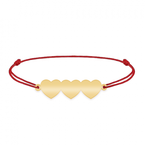 Cesur - Bratara personalizata snur trei inimi din argint 925 placat cu aur galben 24K Cesur - Bratara personalizata snur trei inimi din argint 925 placat cu aur galben 24K
