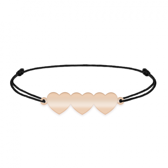 Cesur - Bratara personalizata snur trei inimi din argint 925 placat cu aur roz Cesur - Bratara personalizata snur trei inimi din argint 925 placat cu aur roz