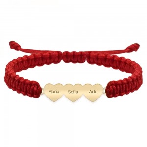 Cesur - Bratara personalizata snur impletit trei inimi din Aur galben 14 karate Cesur - Bratara personalizata snur impletit trei inimi din Aur galben 14 karate