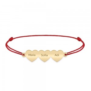 Cesur - Bratara personalizata snur trei inimi din Aur galben 14 karate Cesur - Bratara personalizata snur trei inimi din Aur galben 14 karate