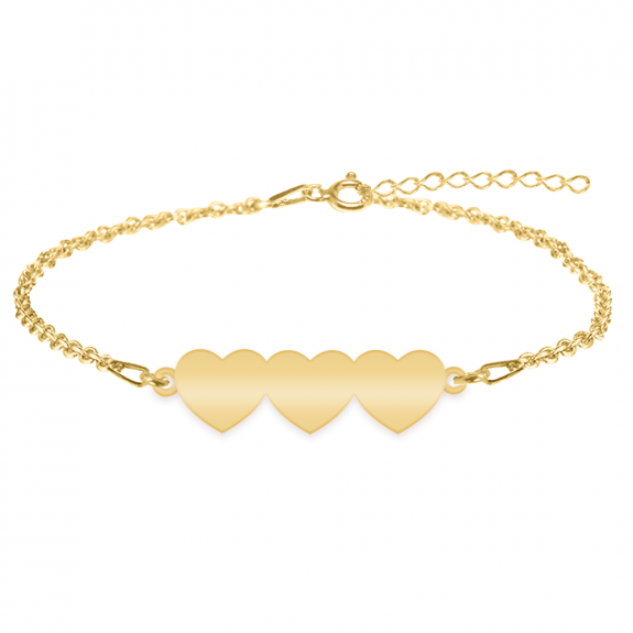 Cesur - Bratara personalizata trei inimi din argint 925 placat cu aur galben 24K Cesur - Bratara personalizata trei inimi din argint 925 placat cu aur galben 24K