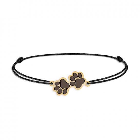 CesurPaw - Bratara personalizata snur cu labute animal de companie si nume din argint 925 placat cu aur galben 24 karate