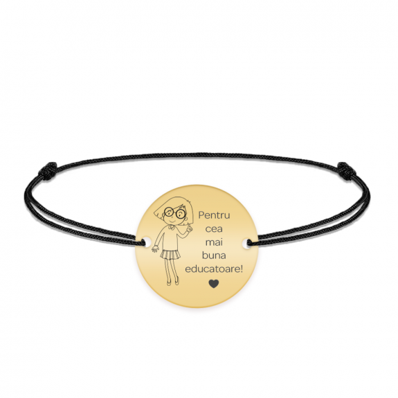 Charlotte - Bratara personalizata snur si banut din argint 925 placat cu aur galben 24K pentru Educatoare