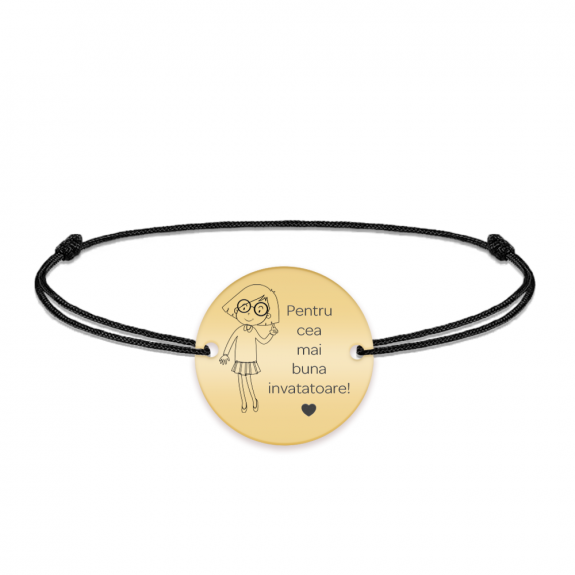 Charlotte - Bratara personalizata snur si banut din argint 925 placat cu aur galben 24K pentru Invatatoare Charlotte - Bratara personalizata snur si banut din argint 925 placat cu aur galben 24K pentru Invatatoare