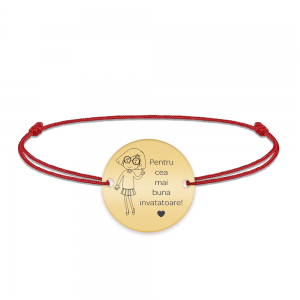 Charlotte - Bratara personalizata snur si banut din argint 925 placat cu aur galben 24K pentru Invatatoare