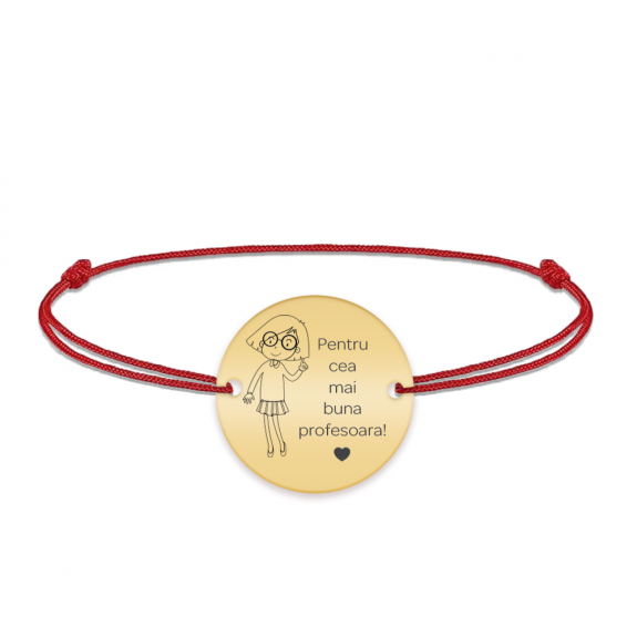 Charlotte - Bratara personalizata snur si banut din argint 925 placat cu aur galben 24K pentru Profesoara Charlotte - Bratara personalizata snur si banut din argint 925 placat cu aur galben 24K pentru Profesoara