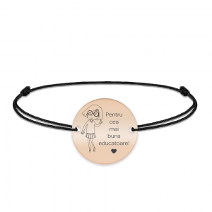 Charlotte - Bratara personalizata snur si banut din argint 925 placat cu aur roz pentru Educatoare