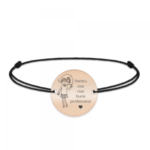 Charlotte - Bratara personalizata snur si banut din argint 925 placat cu aur roz pentru Profesoara