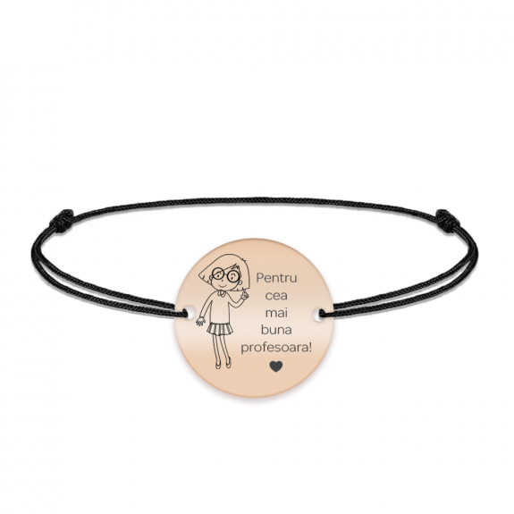 Charlotte - Bratara personalizata snur si banut din argint 925 placat cu aur roz pentru Profesoara Charlotte - Bratara personalizata snur si banut din argint 925 placat cu aur roz pentru Profesoara