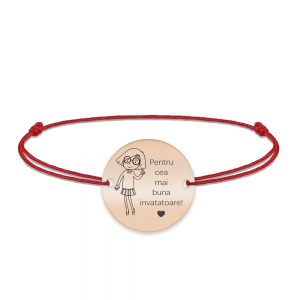 Charlotte - Bratara personalizata snur si banut din argint 925 placat cu aur roz pentru Invatatoare