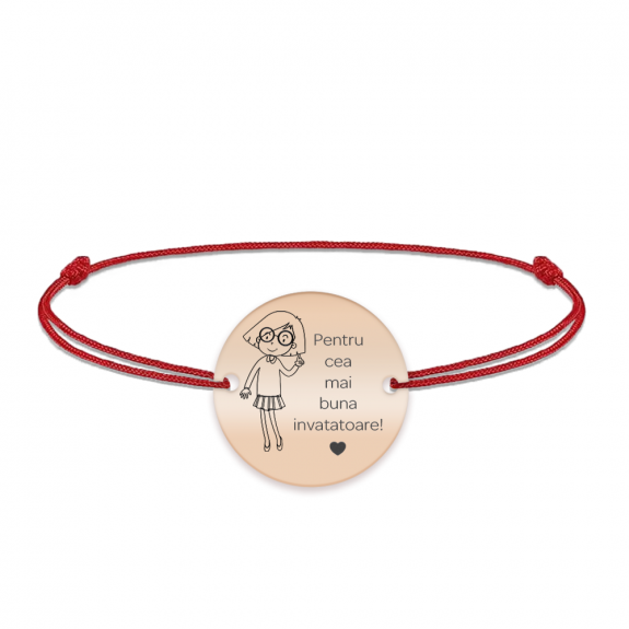 Charlotte - Bratara personalizata snur si banut din argint 925 placat cu aur roz pentru Invatatoare Charlotte - Bratara personalizata snur si banut din argint 925 placat cu aur roz pentru Invatatoare