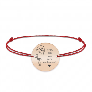 Charlotte - Bratara personalizata snur si banut din argint 925 placat cu aur roz pentru Profesoara