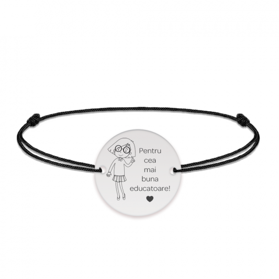 Charlotte - Bratara personalizata snur si banut din argint 925 pentru Educatoare Charlotte - Bratara personalizata snur si banut din argint 925 pentru Educatoare