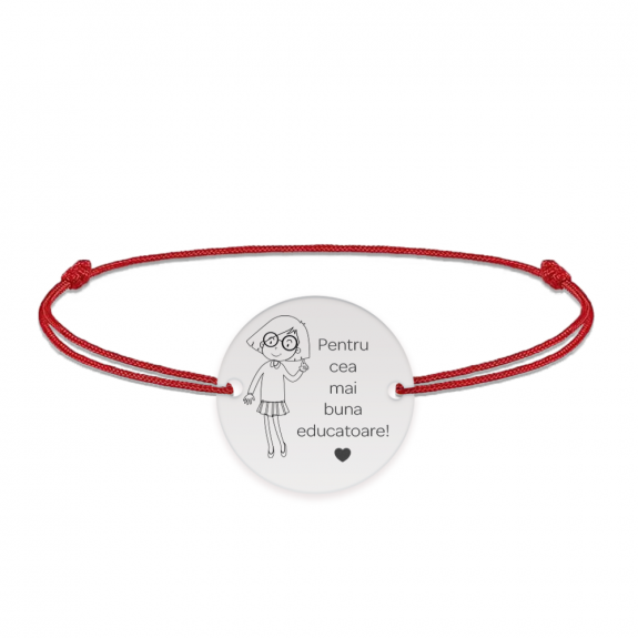 Charlotte - Bratara personalizata snur si banut din argint 925 pentru Educatoare Charlotte - Bratara personalizata snur si banut din argint 925 pentru Educatoare