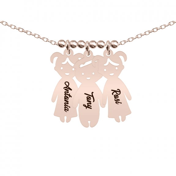 Cherish - Colier personalizat cu siluetele copiilor si nume gravate din argint 925 placat cu aur roz Cherish - Colier personalizat cu siluetele copiilor si nume gravate din argint 925 placat cu aur roz