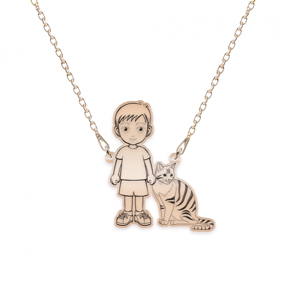 Childhood - Colier personalizat silueta copil cu animalut din argint 925 placat cu aur roz Childhood - Colier personalizat silueta copil cu animalut din argint 925 placat cu aur roz