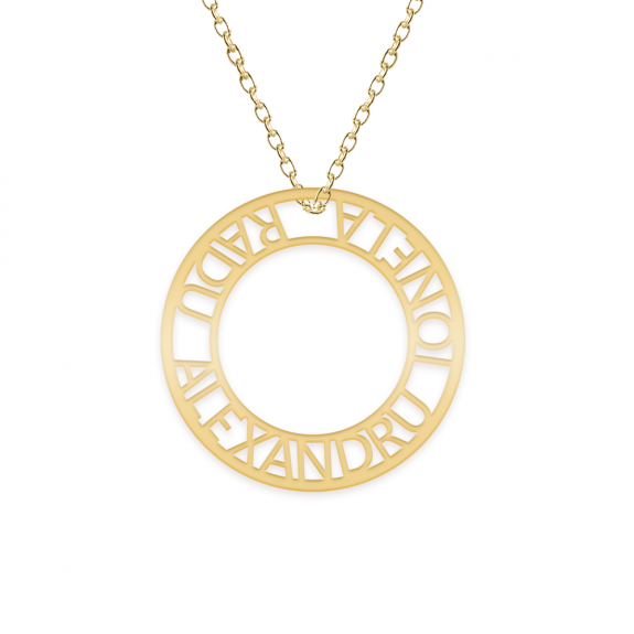 Circlia - Colier personalizat cerc cu trei nume din argint 925 placat cu aur galben 24K Circlia - Colier personalizat cerc cu trei nume din argint 925 placat cu aur galben 24K