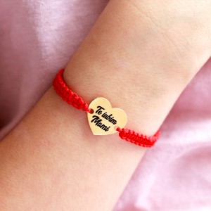 Claudia - Bratara personalizata snur impletit cu inimioara si text gravat din argint 925 placat cu aur galben 24K