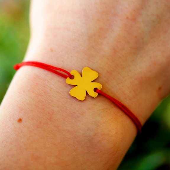 Clover - Bratara personalizata snur initiala - trifoi argint 925 placat cu aur galben 24K