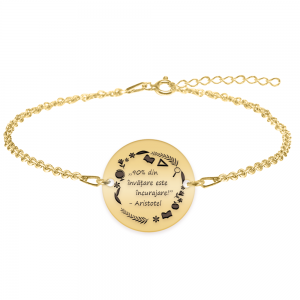 Courage - Bratara personalizata "90% din invatare este incurajare" din argint 925 placat cu aur galben 24K
