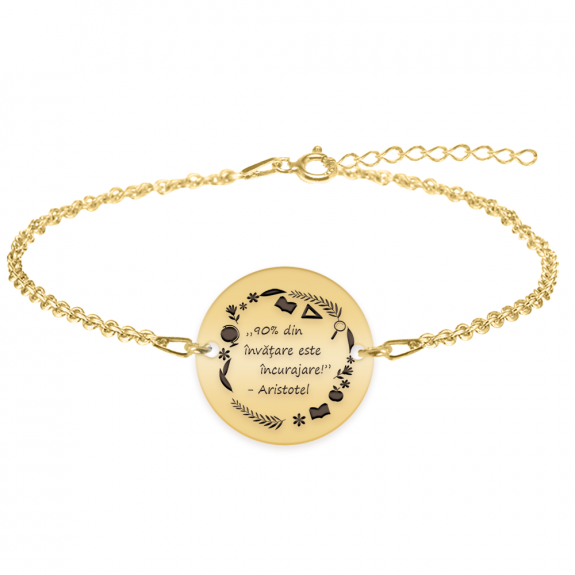 Courage - Bratara personalizata "90% din invatare este incurajare" din argint 925 placat cu aur galben 24K