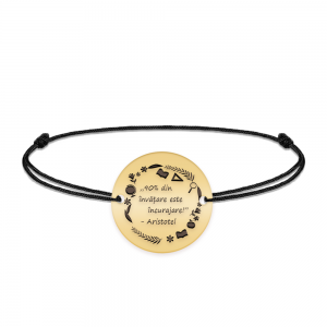 Courage - Bratara personalizata snur "90% din invatare este incurajare" din argint 925 placat cu aur galben 24K
