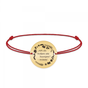 Courage - Bratara personalizata snur "90% din invatare este incurajare" din argint 925 placat cu aur galben 24K