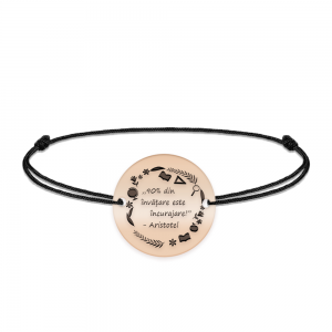 Courage - Bratara personalizata snur "90% din invatare este incurajare" din argint 925 placat cu aur roz