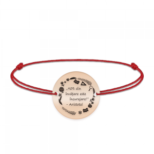 Courage - Bratara personalizata snur "90% din invatare este incurajare" din argint 925 placat cu aur roz