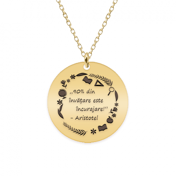 Courage - Colier personalizat  "90% din invatare este incurajare" din argint 925 placat cu aur galben 24K