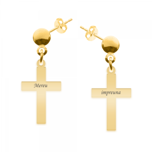 Crux - Cercei personalizati cruce cu tija din argint 925 placat cu aur galben 24K Crux - Cercei personalizati cruce cu tija din argint 925 placat cu aur galben 24K