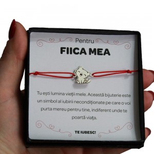 Pentru Fiica - Bratara Personalizata Cat cu snur si pisica din  Argint 925 + Cutiuta cu mesaj personalizat pentru Fiica