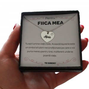 Pentru Fiica - Colier Personalizat Lolita cu Inimioara si nume din  Argint 925 + Cutiuta cu mesaj personalizat pentru Fiica