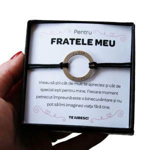 Pentru Frate - Bratara Personalizata Daire cu snur gros si banut decupat din Argint 925 + Cutiuta cu mesaj personalizat pentru Frate
