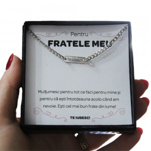 Pentru Frate - Colier Personalizat Cosmos cu tablita si nume din Argint 925 + Cutiuta cu mesaj personalizat pentru Frate