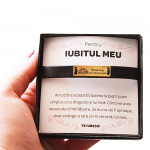 Pentru Iubit - Bratara Personalizata Truck Driver cu piele si tablita din Argint 925 placat cu aur galben 24 karate + Cutiuta cu mesaj personalizat pentru Iubit