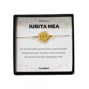 Pentru Iubita - Bratara Personalizata Ceres cu Soare si Luna din Argint 925 placat cu aur galben 24 karate + Cutiuta cu mesaj personalizat pentru Iubita