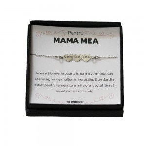 Pentru Mama - Bratara Personalizata Cesur cu trei inimioare din Argint 925 + Cutiuta cu mesaj personalizat pentru Mama