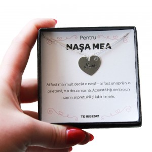 Pentru Nasa - Colier Personalizat Lolita cu Inimioara si nume din  Argint 925 + Cutiuta cu mesaj personalizat pentru Nasa