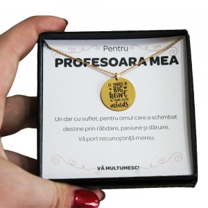 Pentru Profesoara - Colier Personalizat Big Heart pentru profesori "It takes a big heart to shape little minds" din  Argint 925 placat cu aur galben 24 karate+ Cutiuta cu mesaj personalizat pentru Profesoara