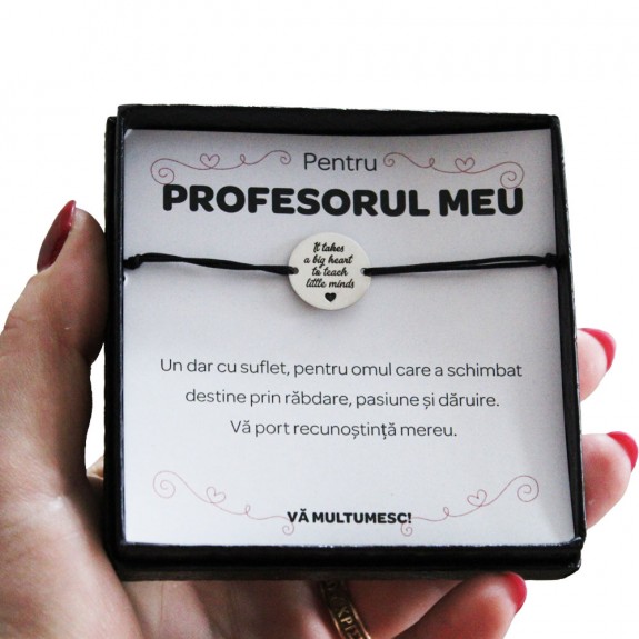 Pentru Profesor - Bratara Personalizata Graduatio pentru profesori cu snur si banut din  Argint 925 + Cutiuta cu mesaj personalizat pentru Profesor
