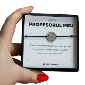 Pentru Profesor - Bratara Personalizata Courage pentru profesori cu snur si banut din  Argint 925 + Cutiuta cu mesaj personalizat pentru Profesor