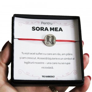 Pentru Sora - Bratara Personalizata Anabella cu snur rosu si banut din  Argint 925 + Cutiuta cu mesaj personalizat pentru Sora
