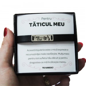 Pentru Tata - Bratara Personalizata Sole "Love you Dad" cu piele si tablita din Argint 925 + Cutiuta cu mesaj personalizat pentru Tata