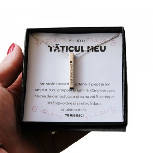 Pentru Tata - Colier Personalizat Aris cu pandantiv tubular gol in interior din Argint 925 + Cutiuta cu mesaj personalizat pentru Tata